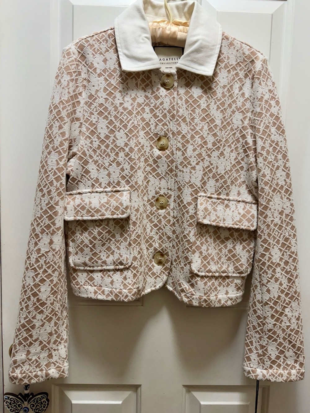 NWT Bagatelle Collection Tweed Jacket Cream Tan Textured Cropped S
